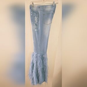 JEANS Sz lrg, Fur Trim.